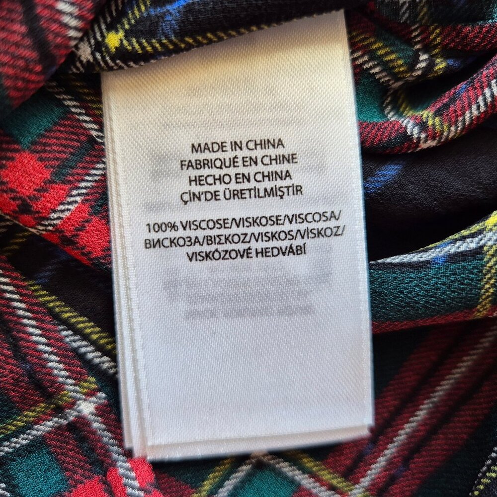 Polo by Ralph Lauren Black Navy Red Plaid Tie-Neck Blouse - Picture 9 of 13